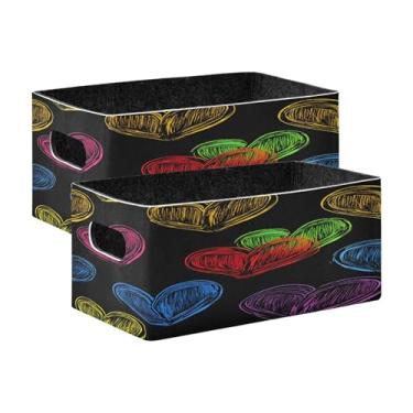 Imagem de xigua Conjunto de 2 caixas de armazenamento de corações de cores arco-íris, cubo de armazenamento dobrável, organizador de cestas de armazenamento para livros, prateleiras, armário, lavanderia