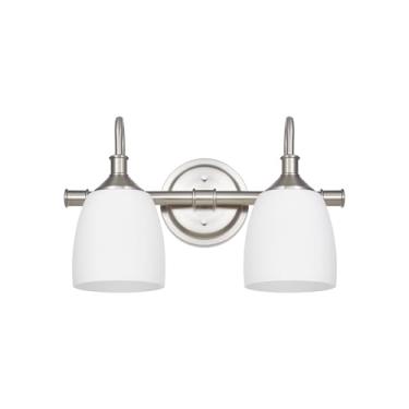 Imagem de Hanaloa Luminária de banheiro com 2 luzes sobre o espelho, luzes vintage para sala de estar, persianas de vidro branco leite, base E26 padrão, níquel escovado