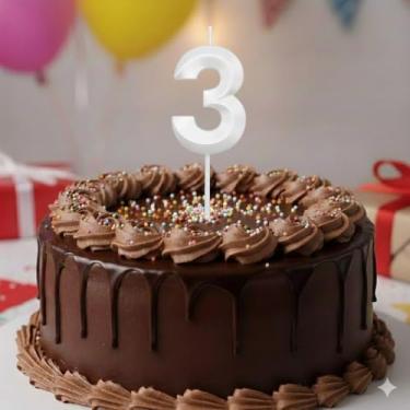 Imagem de Vela De Aniversário Mini Design Número Com 5Cm Silver Festas Branca (Número 3)