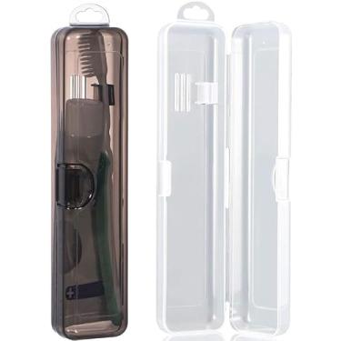 Imagem de 2 peças porta-escovas de dentes tamanho viagem portátil transparente e recipiente de armazenamento de pasta de dente caixa de transporte de plástico rígido para viagem