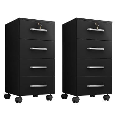 Imagem de Kit 2 Gaveteiro Gávea 4 Gavetas Preto Trama Com Rodízios - Móveis Leão Preto Trama