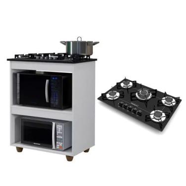 Imagem de Kit Balcão Kaiki Turim com Fogão Cooktop 5 Bocas Tripla Chama Preto Ch