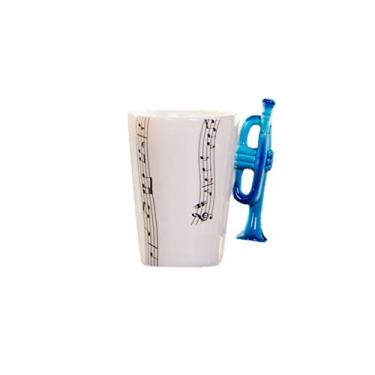 Imagem de HERORANGE Caneca de trompete azul caneca nota musical canecas de café trompete cerâmica caneca presentes