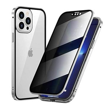Imagem de Capa protetora magnética de vidro dupla face de privacidade para iPhone 13 12 11Pro Max Mini X Xs XR 7 8 Plus SE2020 Metal Simple Phone Case, Prata, Para iPhone 13 Pro