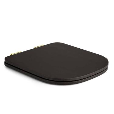 Imagem de Assento Poliester Soft Close Piano Marrom Fosco para vaso Deca com Ferragem Dourada