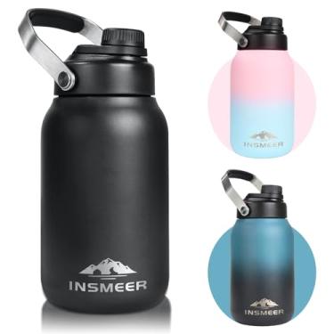 Imagem de INSMEER Garrafa Térmica Com Isolamento A Vácuo De Parede Dupla, Frasco De Boca Larga De Aço Inoxidável 18/8, À Prova De Suor, Garrafa De Água De Metal Sem Bpa Com Escova De Limpeza, 1.89L, Preto