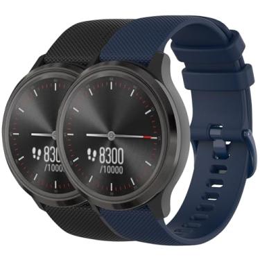Imagem de Nacorulu Pulseira compatível com Garmin Vivoactive 3, pulseira de substituição de silicone macio de 20 mm para Garmin Vivoactive 5/Forerunner 24/Vivomove/Galaxy Watch de 42 mm (embalagem com 2) (preto