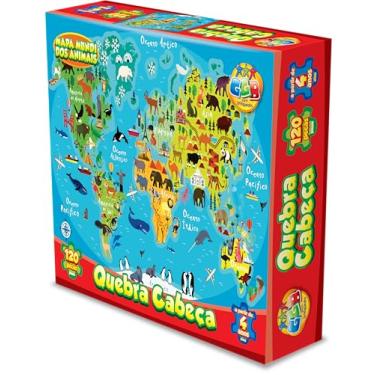 Imagem de Quebra Cabeça 120 Peças Mapa Mundi dos Animais, GGB Plast, Multicor