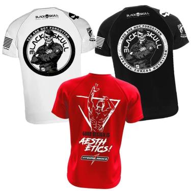Imagem de Kit 3x Camiseta Branca + Preta + Vermelha - Bope Black Skull e Zyzz IntegralMédica Esportiva-Unissex