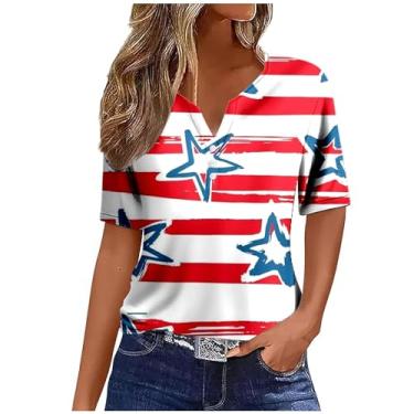 Imagem de Camisetas Patrióticas 4th of July Graphic Tops Stars Stripe Blusas Femininas Bandeira Americana Camisetas Casuais Confortável Túnica, Vermelho melancia, G