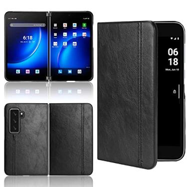 Imagem de Kukoufey Capas de telefone compatíveis com Microsoft Surface Duo2, couro PU retrô, ultrafino, à prova de choque, compatível com Microsoft Surface Duo 2, capa preta