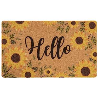 Imagem de Asrug Tapete de porta de 43 x 76 cm, tapete de boas-vindas ao ar livre, interior, capacho de fibra artificial durável para entrada de sapatos de perfil baixo raspador fácil de limpar girassol tapetes de porta antiderrapantes para entrada, pátio, varanda