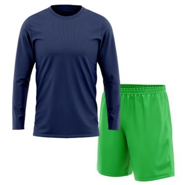 Imagem de Kit Calção Short Futebol Basquete Verde + Manga Longa Masculina Segunda Pele Dry-Masculino