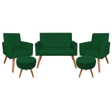 Imagem de Kit Namoradeira 2 Poltronas e 2 Puffs Redondo Nina Suede Verde Pés Pal