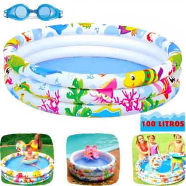 Imagem de Piscina Infantil Inflável Criança Estampa Fundo do Mar 100 Litros+Ócul