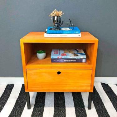Imagem de Mesa Lateral Prateleira e Gaveta com pé Style de Ferro e Madeira Indus