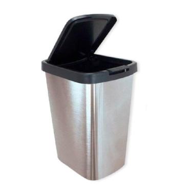 Imagem de Lixeira Cesto 9 Litros com Tampa Click Label Cinza Inox - ARQPLAST