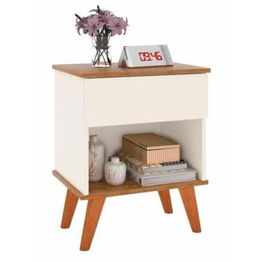 Imagem de Mesa de Cabeceira DU 1 Gaveta Estilo Retrô Com Nicho Cor Off White / F