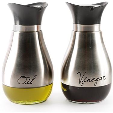 Imagem de Circleware Recipientes de vidro inoxidável para vinagre da Cafe Contempo, conjunto de 2, copos de edição limitada, 14,6, dispensadores de óleo prateados