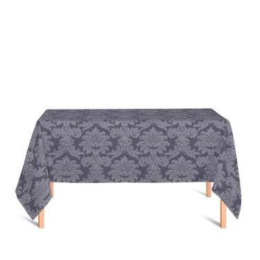 Imagem de Toalha de Mesa Retangular em Tecido Jacquard Cinza Chumbo Medalhão Tra
