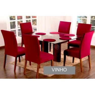 Imagem de Kit 6 Capas para Cadeiras Jantar Malha com elástico Vermelho - DUCASA 