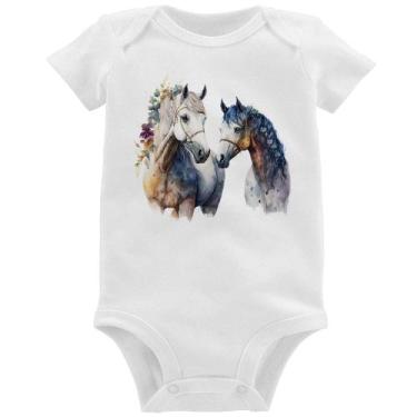Imagem de Body Bebê Casal de Cavalos Watercolor - Foca na Moda, Branco, GG