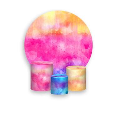 Imagem de Painel De Festa Redondo 1,50x1,50 + Trio De Capas Cilindro -  Tie Dye 