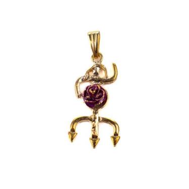 Imagem de Pingente Tridente Maria Mulambo Rosa Roxa 2,9 cm Dourado - Lua Mística