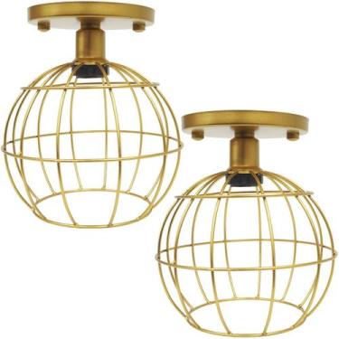 Imagem de 2 Lustres Teto Plafon Industrial Aramado Globo Retrô Luminária Sobrepo