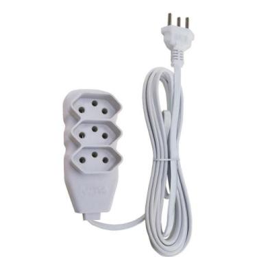 Imagem de Extensão Elétrica Tripolar 3M com 3 Tomadas SLIM  Branco - Force Line