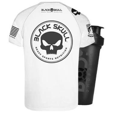 Imagem de Camiseta dry fit padrao branco exg + shaker - black skull, BRANCO, KIT