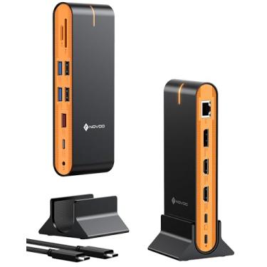 Imagem de NOVOO Estação de ancoragem USB C 15 em 1 vertical/horizontal monitor triplo – 8K @30Hz DP, HDMI duplo 4K @60Hz, 10Gbps USB-A/C, SD/TF, Ethernet de 1 Gbps, base adaptador de monitor duplo para MacBook