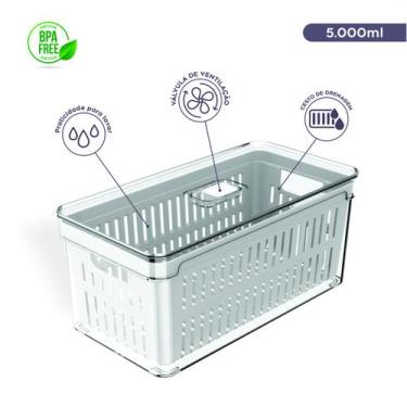 Imagem de Organizador de geladeira frutas e verduras com cesto de drenagem e val