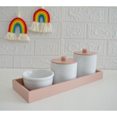 Imagem de Kit Higiene Bebê K153 Porcelana Bandeja Amarelo Azul Rosa Cinza Safari