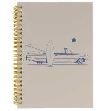 Imagem de BESERH Caderno retrô de praia, oceano, caderno estético, prancha de surf, presentes de surf, cadernos de decoração de escritório de praia para anotações de trabalho, caderno espiral 14 x 21 cm com 164