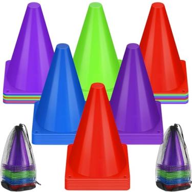 Imagem de Leelosp Pacote com 48 cones de trânsito de plástico de 17,8 cm Marcador de campo de agilidade para futebol/segurança/esportes/cones de treinamento para patinação basquete futebol treinos temáticos