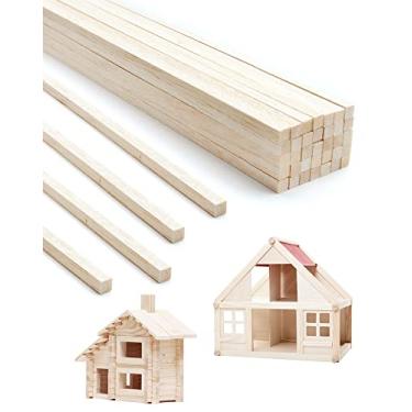 Imagem de Benvo 50 Peças de Palitos de Madeira de Balsa, Tarugos Quadrados de Madeira, Tiras de Madeira Nobre Inacabadas, Palitos Longos Naturais para Artesanato, Bastões para Artesanato Faç (1/4 X 1/4 X 11,8 P