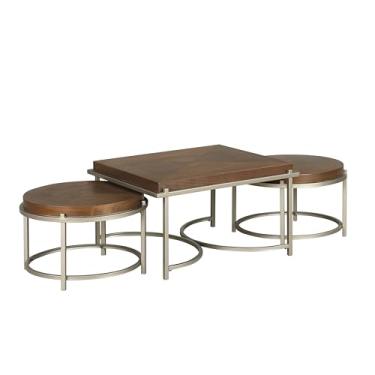 Imagem de Furniture of America Orion Conjunto de 3 mesas de centro modernas com base de metal dourado resistente para sala de estar, escritório, sala de estar, quarto, uso ocasional, nogueira clara