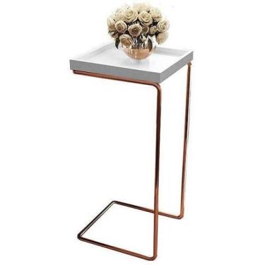 Imagem de Mesa Apoio Lateral Auxiliar Para Sofá Madeira Pé Cobre - Loja da Fábri