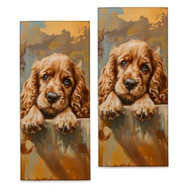 Imagem de Turamurra Toalhas de mão para filhotes, pacote com 2, 37 x 71 cm, conjunto de toalhas de banho de poliéster de microfibra macia com cachorro Cocker Spaniel, para banheiro, cozinha, spa, hotel,