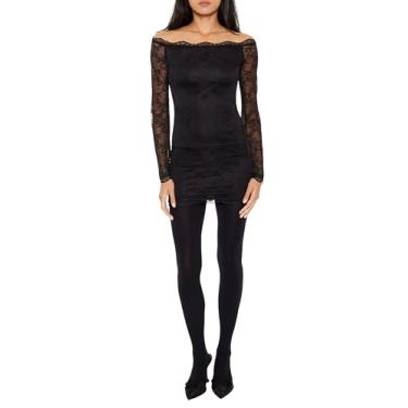 Imagem de Forever 21 Minivestido feminino de renda com ombros de fora, Preto, PP