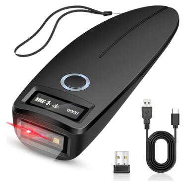 Imagem de KUIIYER Mini scanner de código de barras Bluetooth, scanner de código de barras sem fio 2D QR 1D com tela digital OLED e voz AI, pequeno leitor de código de barras portátil para iPhone, Android, iPad,