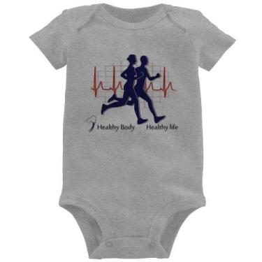 Imagem de Body Bebê Batimentos Cardíacos Corrida - Foca na Moda, Cinza, GG