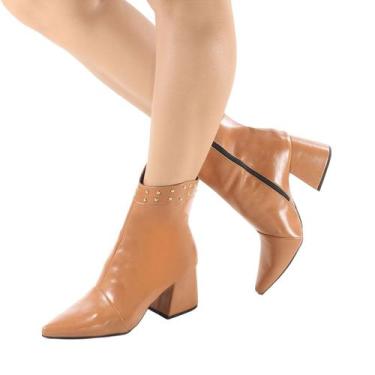 Imagem de Bota Feminina Cano Curto Salto Médio Grosso Bico Fino Confortável Mode