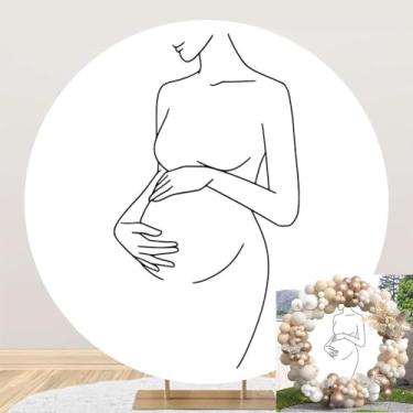 Imagem de Leyiyi 2,2 x 2,2 m, silhueta de mulher grávida, pano de fundo redondo, linhas minimalistas, esboço, branco, puro, cor sólida, círculo, fundo fotográfico, para revelação de gênero, decoração de festa,
