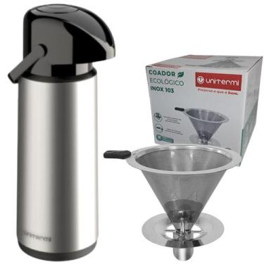 Imagem de Kit Garrafa térmica 1,8 L Inox Verona Coador de Inox Tamanho 103 Filtr