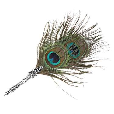 Imagem de Presente de Negócios retrô Europeu, Conjunto de Canetas de Pena de Pavão, Caneta-tinteiro de Aço Inoxidável Em Caixa de Presente de Luxo (Tamanho 8)