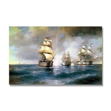 Imagem de Impressões em tela famosas. "Ships At Sea 61.0 cm por Ivan Aivazovsky, reproduções de arte clássicas, arte em tela de paisagem para decorações de quarto e escritório doméstico. 40 x 65 cm - 15,7 x