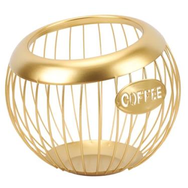 Imagem de Cesta de Arame de Suporte de café de Grande Capacidade, Armazenamento Elegante de Ferro para Balcão de café, Organizando Vagens e Acessórios (Ouro)