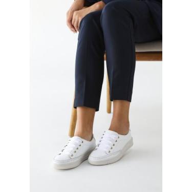 Imagem de Tênis Casual Feminino Branco de Couro Legítimo Cadarço - Romeu e Julie